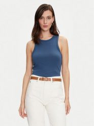 Tommy Hilfiger Top WW0WW38635 Niebieski Slim Fit. Niebieskie topy Tommy Hilfiger, xxs, bez wzorów, z wiskozy, bez kołnierzyka, bez ramiączek. Za 129.99 zł.
