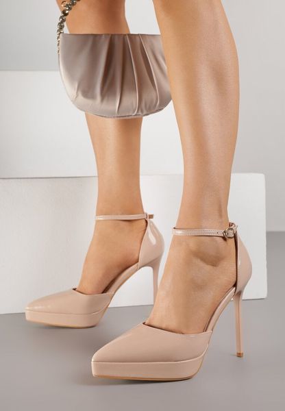 Beżowe Szpilki Lakierowane z Platformą Nilafera. Brązowe szpilki Renee, bez wzorów, z jeansu, eleganckie, bez obcasa, na platformie, bez zapięcia. Za 99.99 zł.