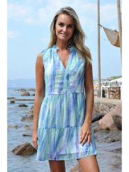 Bleu d'Azur Sukienka w kolorze błękitnym rozmiar: 40/42. Niebieskie sukienki Bleu d'Azur, w ażurowe wzory, klasyczne, bez kołnierzyka, bez ramiączek, mini. Za 132.36 zł.