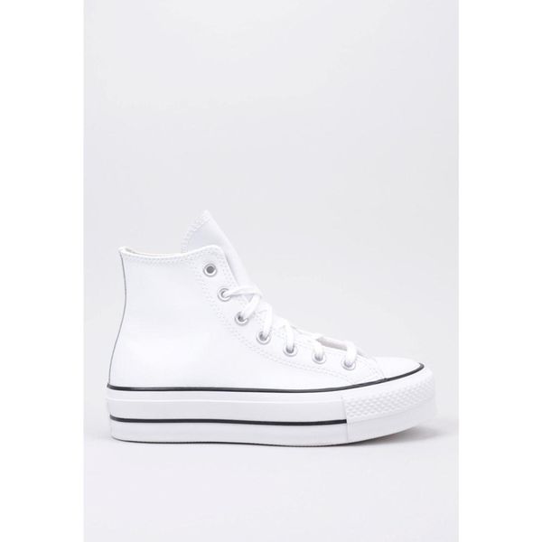 Kapcie CONVERSE CHUCK TAYLOR ALL STAR PLATFORM LEATHER Biały. Białe kapcie Converse, bez wzorów, ze skóry. Za 407.99 zł.