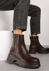 Brązowe Płaskie Botki w Stylu Sztybletów z Ociepleniem Hanalen. Brązowe botki Renee, bez wzorów, z jeansu, eleganckie, bez obcasa, na płaskiej podeszwie, bez zapięcia. W wyprzedaży za 80.49 zł.