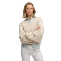 Damski oversize sweter z dekoltem w kształcie V Superdry. Brązowe swetry Superdry, na zimę, bez wzorów, eleganckie, bez ramiączek. Za 284.00 zł.