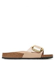 Birkenstock Klapki Madrid Bb Lena 1026496 Beżowy. Brązowe klapki Birkenstock, bez wzorów, z lakierowanej skóry, bez obcasa, bez zapięcia. Za 629.99 zł.