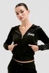 JUICY COUTURE Czarna damska bluza Robertson Caviar Hoodie. Czarne bluzy Juicy Couture, s, bez wzorów, bez ramiączek, bez kaptura. W wyprzedaży za 341.99 zł.