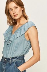 LEE RUFFLE TANK DAMSKA BLUZKA SKY BLUE L46GIINR 112110932. Niebieskie bluzki Lee, l, bez wzorów, bez kołnierzyka, bez ramiączek. Za 129.99 zł.