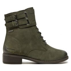 Botki Josef Seibel. Zielone botki Josef Seibel, bez wzorów, bez obcasa, na płaskiej podeszwie, bez zapięcia. Za 399.99 zł.