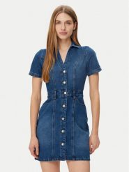 Morgan Sukienka jeansowa 241-ROGLA Niebieski Regular Fit. Niebieskie sukienki Morgan, bez wzorów, z bawełny, bez kołnierzyka, bez ramiączek. Za 259.99 zł.