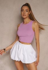 Jasnofioletowy Crop Top z Prążkowanego Materiału Nevonessa. Fioletowe topy Renee, l, bez wzorów, z dzianiny, bez kołnierzyka, bez ramiączek. W wyprzedaży za 31.99 zł.