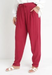 Bordowe Spodnie z Gumką w Pasie i Wsuwanymi Kieszeniami Adantha. Czerwone jeansy Born2be, bez wzorów, z jeansu, eleganckie. W wyprzedaży za 33.99 zł.