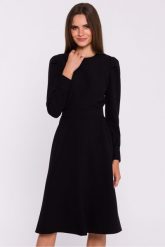 Elegancka sukienka rozkloszowana z paskiem czarna. Czarne sukienki Stylove, xxl, bez wzorów, eleganckie, bez kołnierzyka, bez ramiączek, rozkloszowane. Za 269.00 zł.
