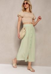 Jasnozielona Rozkloszowana Spódnica Maxi z Gumką w Talii i Kieszeniami Kendrani. Zielone spódnice Renee, na co dzień, l, bez wzorów, eleganckie, maxi, proste. W wyprzedaży za 47.99 zł.