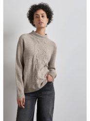 Street One Sweter w kolorze beżowym rozmiar: 40. Brązowe swetry Street One, bez wzorów, ze splotem, street, bez ramiączek. Za 127.65 zł.