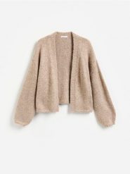 Kardigan z metalizowaną nicią - brązowy. Brązowe swetry Reserved, l, bez wzorów, z dzianiny, bez ramiączek. Za 139.99 zł.