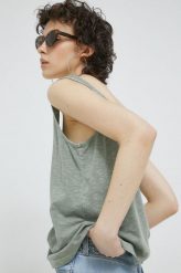 Superdry top damski kolor zielony. Zielone topy Superdry, l, bez wzorów, z bawełny, bez kołnierzyka, bez ramiączek. Za 119.99 zł.