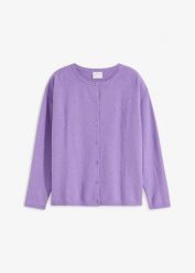 Cienki sweter rozpinany. Fioletowe swetry bonprix, bez wzorów, eleganckie, bez ramiączek. Za 109.99 zł.