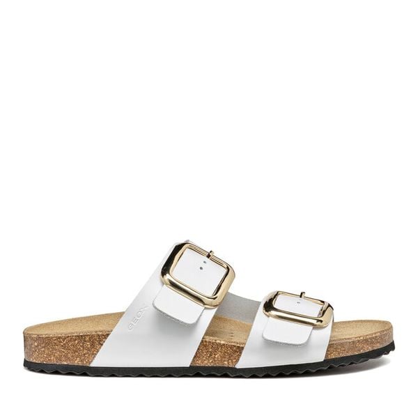 Klapki Geox. Białe klapki Geox, bez wzorów, bez obcasa, bez zapięcia. Za 399.99 zł.