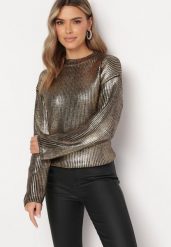 Czarno-Złoty Połyskujący Sweter Zerinna. Czarne swetry Born2be, m, bez wzorów, z dzianiny, bez ramiączek. W wyprzedaży za 118.99 zł.