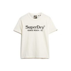 Metalikowa koszulka casual dla kobiet Superdry Venue. Brązowe t-shirty sportowe Superdry, bez wzorów, bez ramiączek. W wyprzedaży za 147.60 zł.