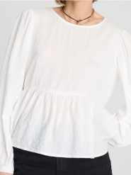 Koszulowa bluzka z wiskozą - biały. Białe bluzki Sinsay, l, bez wzorów, z materiału, bez kołnierzyka, bez ramiączek. Za 39.99 zł.