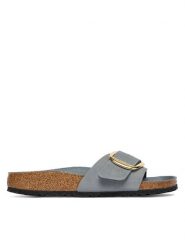 Birkenstock Klapki Madrid Big Buckle Hex 1032090 Szary. Szare klapki Birkenstock, bez wzorów, ze skóry, bez obcasa, bez zapięcia. Za 549.99 zł.