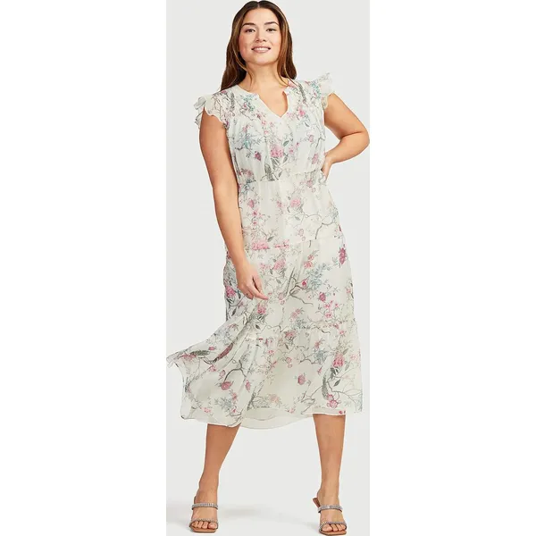 Wzorzysta sukienka z falbankami. Sukienki Cellbes, bez wzorów, eleganckie, bez kołnierzyka, bez ramiączek, mini. Za 344.00 zł.