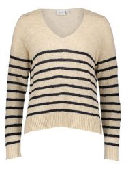 Vila Sweter w kolorze beżowo-granatowym rozmiar: XS. Brązowe swetry Vila, xs, bez wzorów, z bawełny, bez ramiączek. Za 61.89 zł.