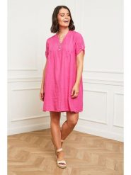 Curvy Lady Lniana sukienka w kolorze różowym rozmiar: 44/46. Różowe sukienki Curvy Lady, bez wzorów, ze lnu, klasyczne, bez kołnierzyka, bez ramiączek, mini. Za 130.50 zł.