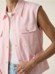 Koszula bez rękawów z wiskozą i domieszką lnu - różowy. Czerwone koszule Sinsay, l, bez wzorów, z wiskozy, bez kołnierzyka, bez ramiączek. Za 49.99 zł.