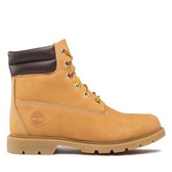 Trapery Timberland. Brązowe traperki Timberland, bez wzorów, bez obcasa, bez zapięcia. Za 849.99 zł.