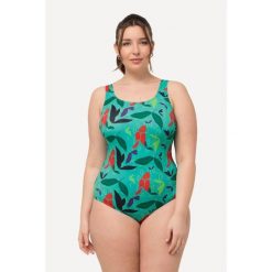 Damskie Kostium kąpielowy wzór w liście bez miękkich miseczek okrągły dekolt. Zielone stroje jednoczęściowe Ulla Popken, bez wzorów, z elastanu, sportowe. W wyprzedaży za 159.99 zł.