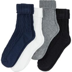 Skarpetki damskie w warkocze (4 pary) bonprix czarny + szary melanż + biel wełny + ciemnoniebieski. Czarne skarpetki bonprix, melanż, z wełny. Za 44.99 zł.