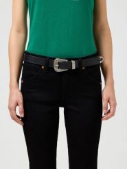 WRANGLER DAMSKI PASEK WRANGLER WESTERN BELT BLACK 112358073. Czarne paski Wrangler, bez wzorów. W wyprzedaży za 79.99 zł.