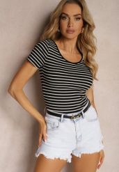Czarno-Biały Bawełniany T-shirt Koszulka w Paski z Krótkim Rękawem Fralea. Czarne t-shirty Renee, l, bez wzorów, z bawełny, bez kołnierzyka, bez ramiączek. W wyprzedaży za 55.99 zł.