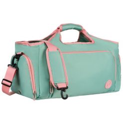 Miętowo-różowa, weekendowa torba podróżna z komorą termiczną na obuwie Peterson PTN 24480. Czerwone torby podróżne Peterson, bez wzorów. Za 149.99 zł.
