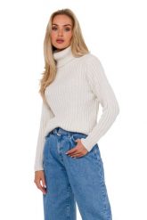 Sweter z Golfem o Prążkowanym Splocie - Kość słoniowa. Białe swetry MOE, l, bez wzorów, z materiału, bez ramiączek. Za 220.90 zł.