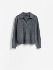 Wełniany sweter - ciemnoszary. Szare swetry Reserved, l, bez wzorów, z dzianiny, bez ramiączek. Za 259.99 zł.