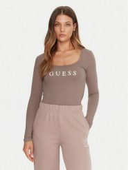 Guess Bluzka O5RI00 KBBU1 Beżowy Regular Fit. Brązowe bluzki Guess, s, z aplikacjami, z bawełny, bez kołnierzyka, bez ramiączek. Za 129.99 zł.