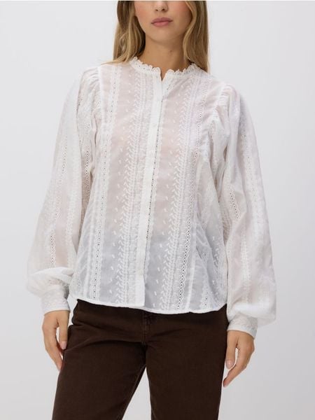 Koszula z ozdobnym haftem - biały. Białe koszule Reserved, l, bez wzorów, z tkaniny, bez kołnierzyka, bez ramiączek. Za 149.99 zł.