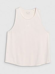 4F Top treningowy oversize szybkoschnący damski - biały L. Białe topy 4f, l, bez wzorów, bez kołnierzyka, bez ramiączek. W wyprzedaży za 79.99 zł.