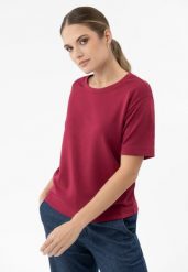 Różowa bluzka z modalu TM-ELI. Czerwone bluzki Volcano, uniwersalny, bez wzorów, z elastanu, bez kołnierzyka, bez ramiączek. Za 79.99 zł.