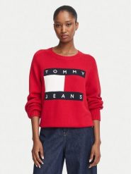 Tommy Jeans Sweter Flag DW0DW23450 Czerwony Regular Fit. Czerwone swetry Tommy Jeans, s, bez wzorów, z bawełny, bez ramiączek. Za 489.99 zł.