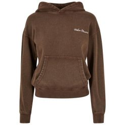 Sweat bluza frotte z kapturem z małym haftem kobieta Urban Classics. Brązowe bluzy Urban Classics, bez wzorów, bez ramiączek, z kapturem. Za 242.50 zł.