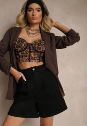 Czarne Jeansowe Szorty z Bawełny High Waist Kornelaya. Czarne szorty Renee, bez wzorów, z bawełny. W wyprzedaży za 55.99 zł.