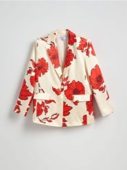 Wzorzysta marynarka oversize - wielobarwny. Marynarki i żakiety Reserved, l, bez wzorów, z tkaniny, bez ramiączek. Za 259.99 zł.