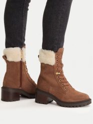 Tommy Hilfiger Trzewiki Th Shearling Lace Up Boot FW0FW08999 Brązowy. Brązowe botki Tommy Hilfiger, bez wzorów, ze skóry, bez obcasa, na słupku, bez zapięcia. Za 718.99 zł.