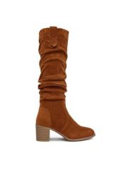 DeeZee Kozaki HX24012-1 Brązowy. Brązowe kozaki DeeZee, bez wzorów, z materiału, bez obcasa, na słupku, bez zapięcia. Za 199.99 zł.