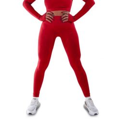 Techniczne legginsy z efektem push-up i idealną sylwetką. Czerwone legginsy R-EVENGE, bez wzorów, z elastanu, sportowe. Za 195.88 zł.