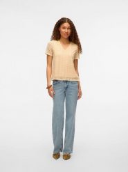 Vero Moda Bluzka w kolorze kremowym rozmiar: XS. Brązowe bluzki Vero Moda, xs, bez wzorów, bez kołnierzyka, bez ramiączek. Za 57.33 zł.