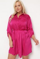 Fuksjowa Sukienka Mini Zapinana na Guziki z Cienkim Materiałowym Paskiem Venudda. Czerwone sukienki Born2be, xl, bez wzorów, z materiału, bez kołnierzyka, bez ramiączek, midi. W wyprzedaży za 63.74 zł.