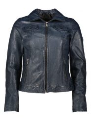 HIS Skórzana kurtka w kolorze granatowym rozmiar: 46. Niebieskie kurtki HIS, bez wzorów, ze skóry, bez kaptura. Za 480.90 zł.